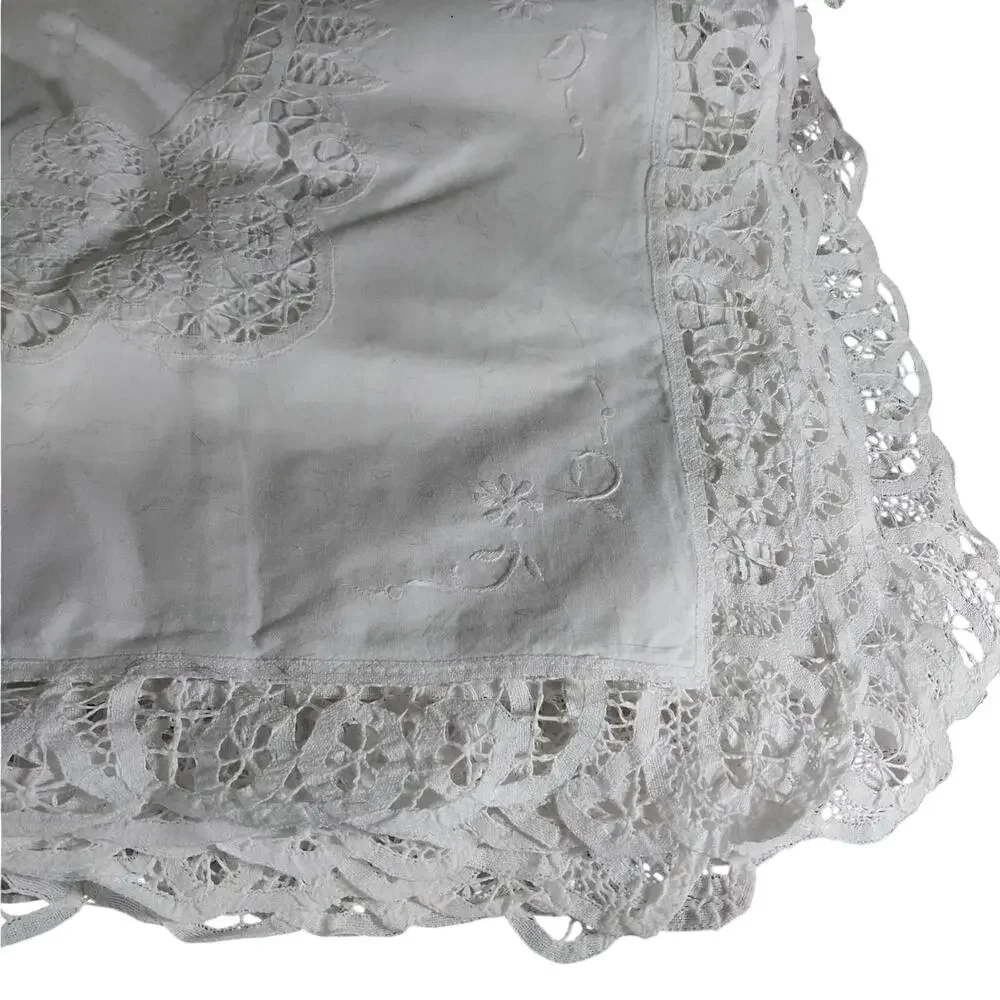 EXQUISITE CROCHET LACE & CUTWORK WHITE COTTON SQUARE EURO PILLOW SHAMS, PAIR-2!